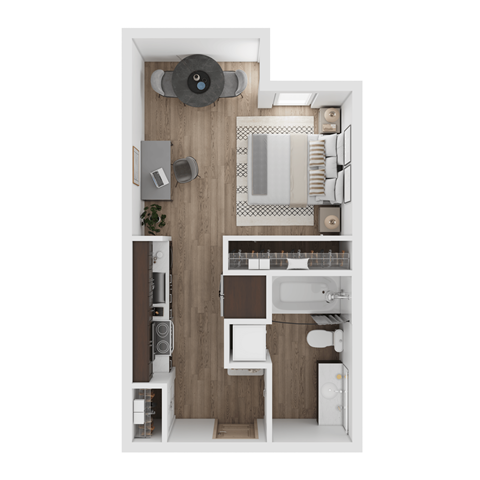 a floor plan of a studio apartment with a bedroom and a living room